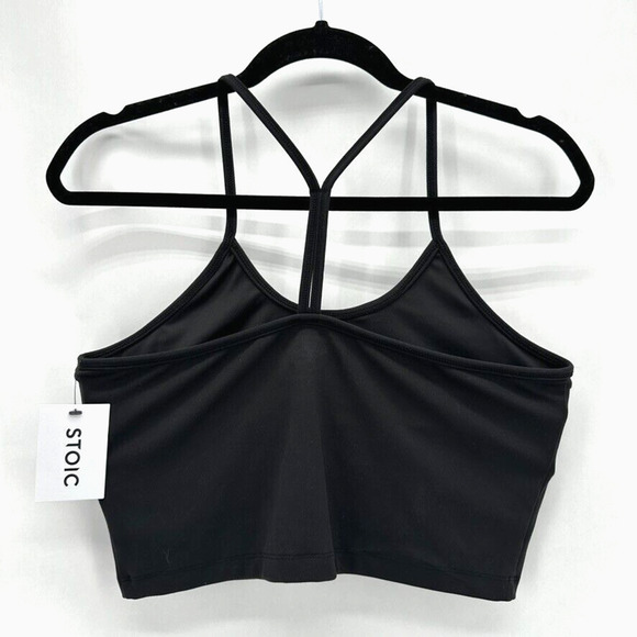 NWT Stoic Y Strap Crop Top Black Size L Racerback Activewear Gym Lounge Preppy - Picture 3 of 6
